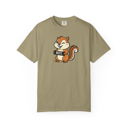 "Chestnuts: Nuts" Couples Tee - Chipmunk Holding 'NUTS' Funny Chestnut Graphic T-Shirt