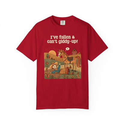 "I've Fallen & Can't Giddy-Up!" T-Shirt — Funny Western Cowgirl Horse Graphic Tee