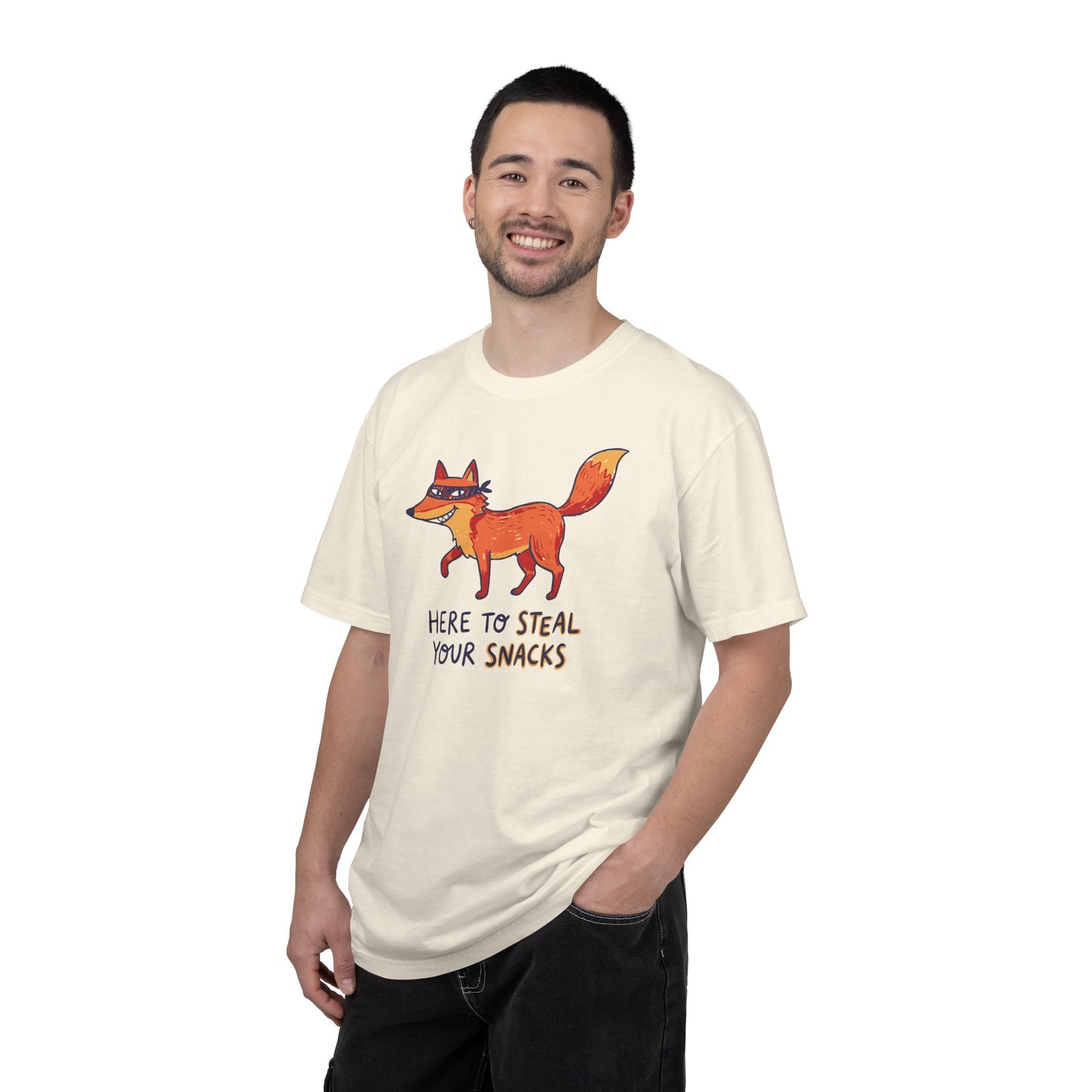 "Here to Steal Your Snacks" Graphic T-Shirt — Cute Snack Thief Fox Tee
