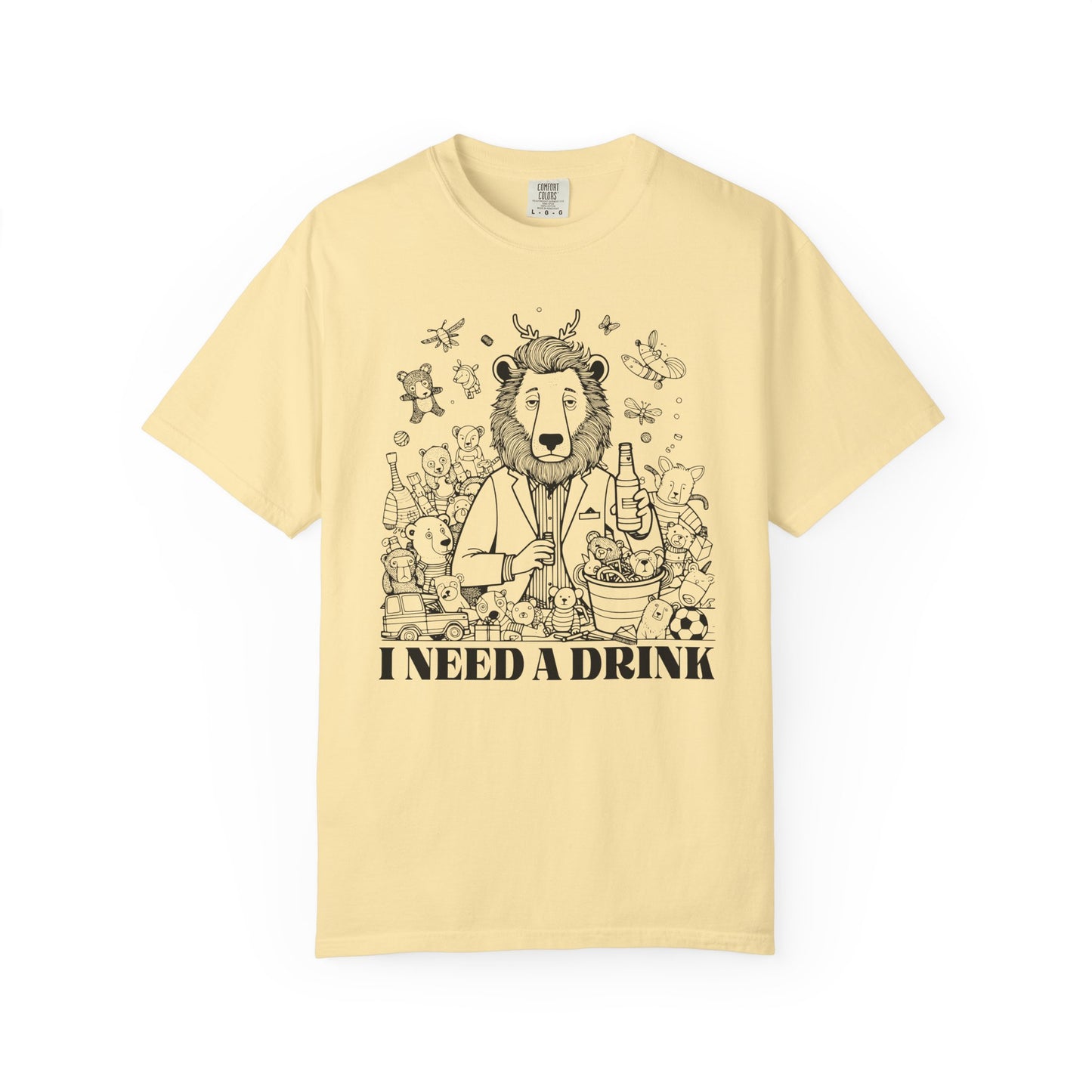 I Need A Drink T-Shirt — Funny Lion Bartender Gentleman Father Graphic Tee