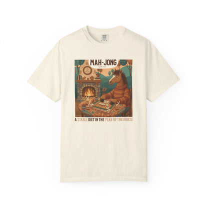 “Mah-Jong: A Stable Diet in the Year of the Horse” T-Shirt — Retro Cozy Mahjong Horse Design