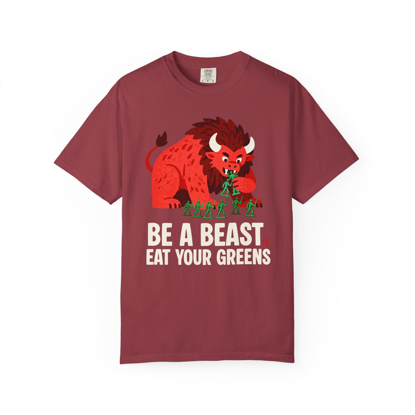 "Be a Beast. Eat Your Greens" T-shirt — Healthy Monster Eating Toy Soldiers Graphic Tee