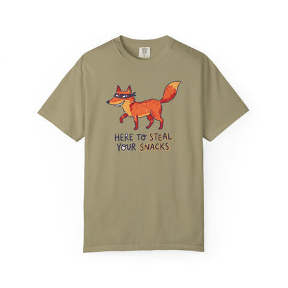 "Here to Steal Your Snacks" Graphic T-Shirt — Cute Snack Thief Fox Tee