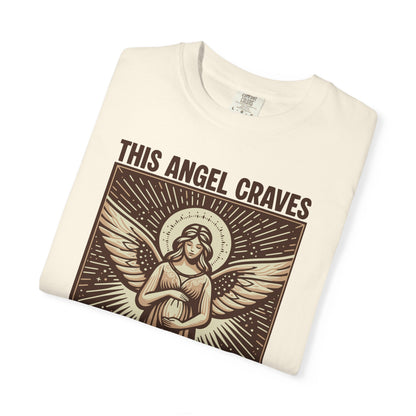"This Angel Craves Cheese Fries" T-Shirt — Vintage Pregnant Angel Graphic Tee