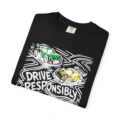 Drive Responsibly Vintage Car T-Shirt — Retro Racer Awareness Graphic Tee