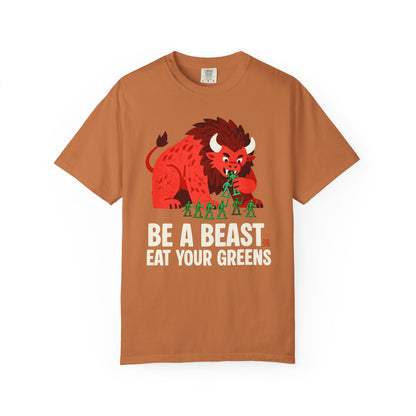 "Be a Beast. Eat Your Greens" T-shirt — Healthy Monster Eating Toy Soldiers Graphic Tee