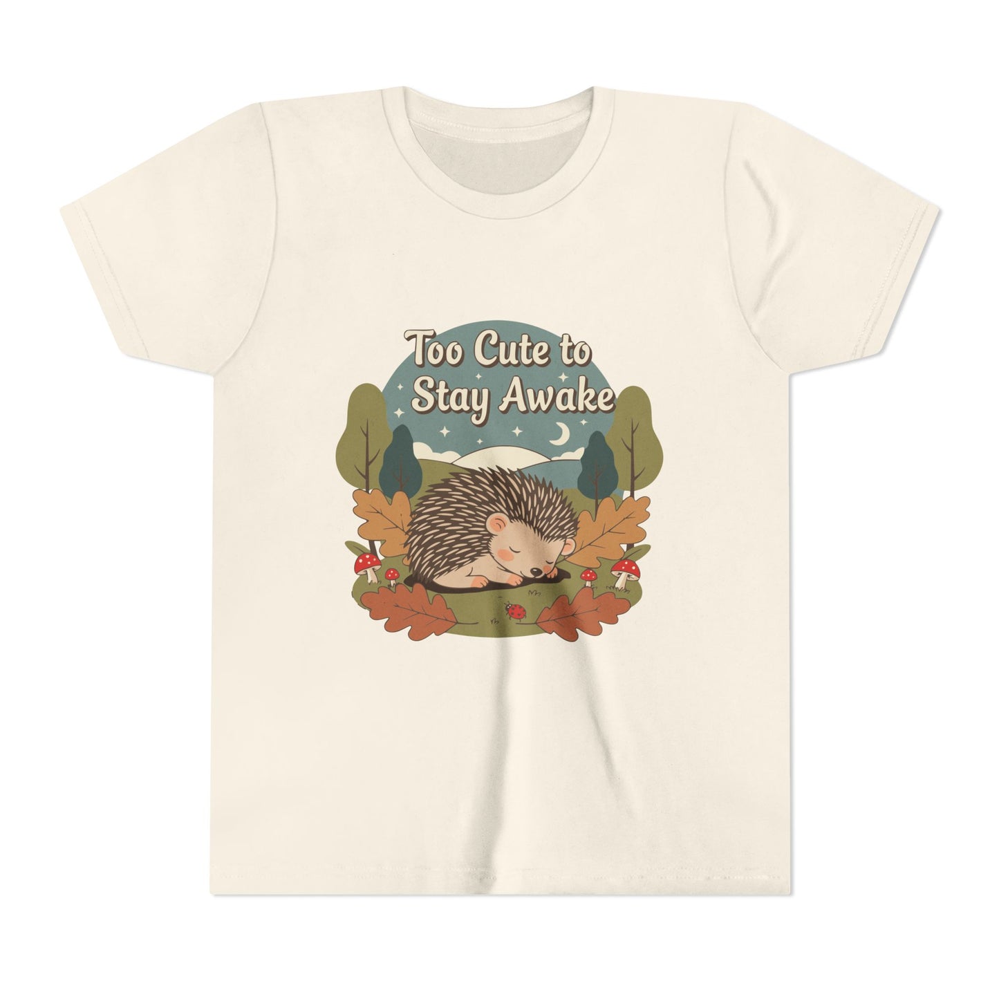 "Too Cute to Stay Awake" Hedgehog Youth Tee — Cute Sleeping Animal Kids Shirt