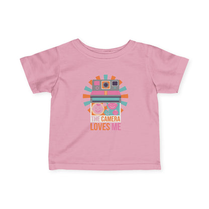"Camera Loves Me" Infant Tee - Cute Retro Baby T-Shirt, Newborn Photography Outfit
