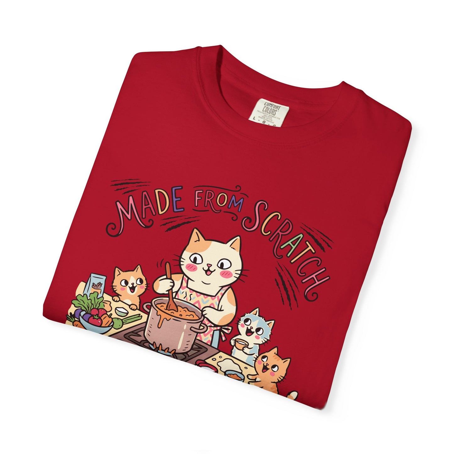 "Made From Scratch" T-Shirt - Cat Family Cooking Kittens Kitchen Mom Illustration Tee