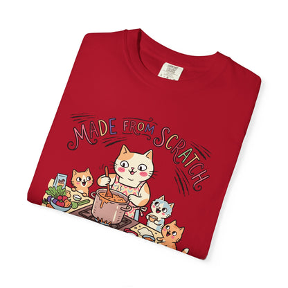 "Made From Scratch" T-Shirt - Cat Family Cooking Kittens Kitchen Mom Illustration Tee