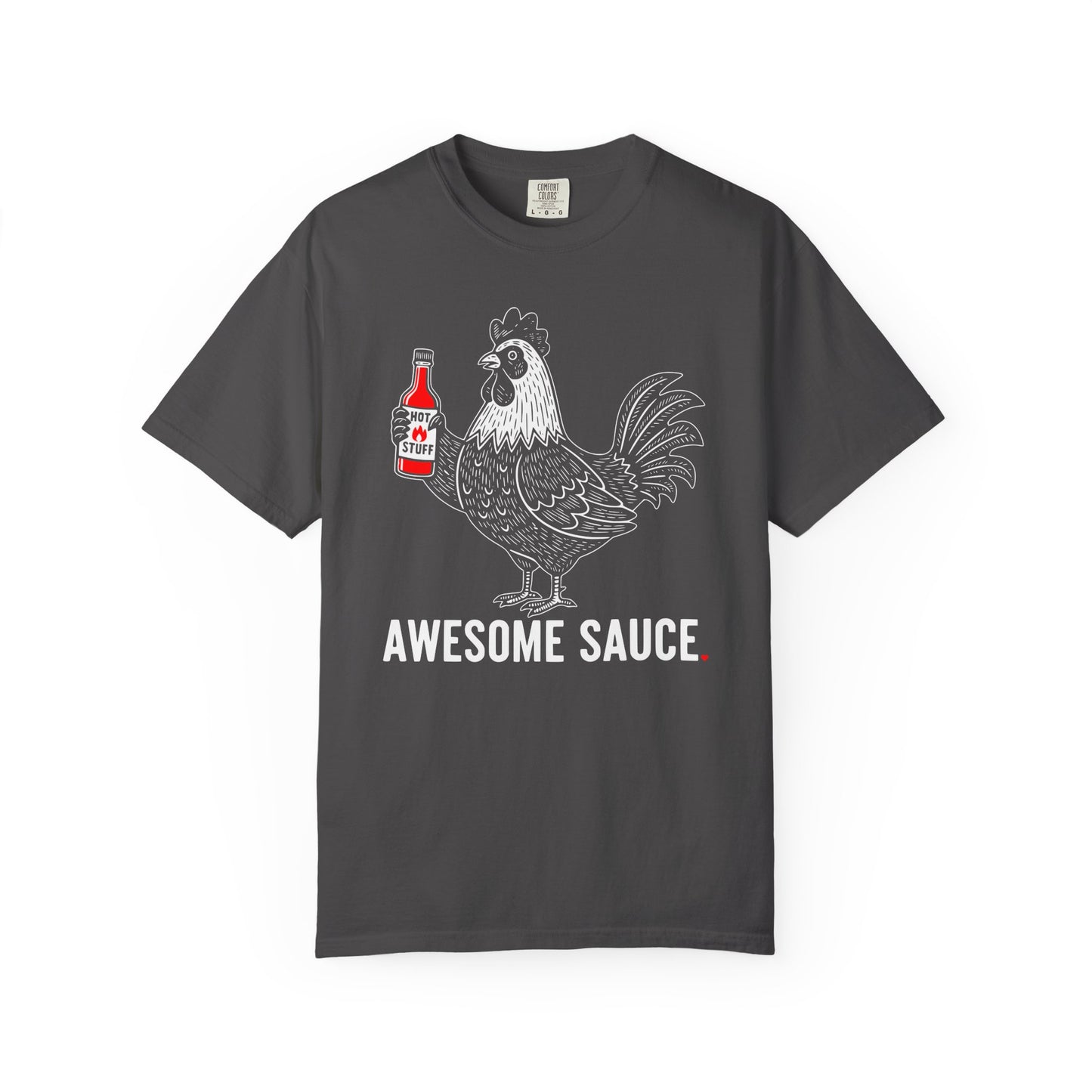 "Awesome Sauce" Hot Stuff T-Shirt - Vintage Linocut Rooster Graphic Tee