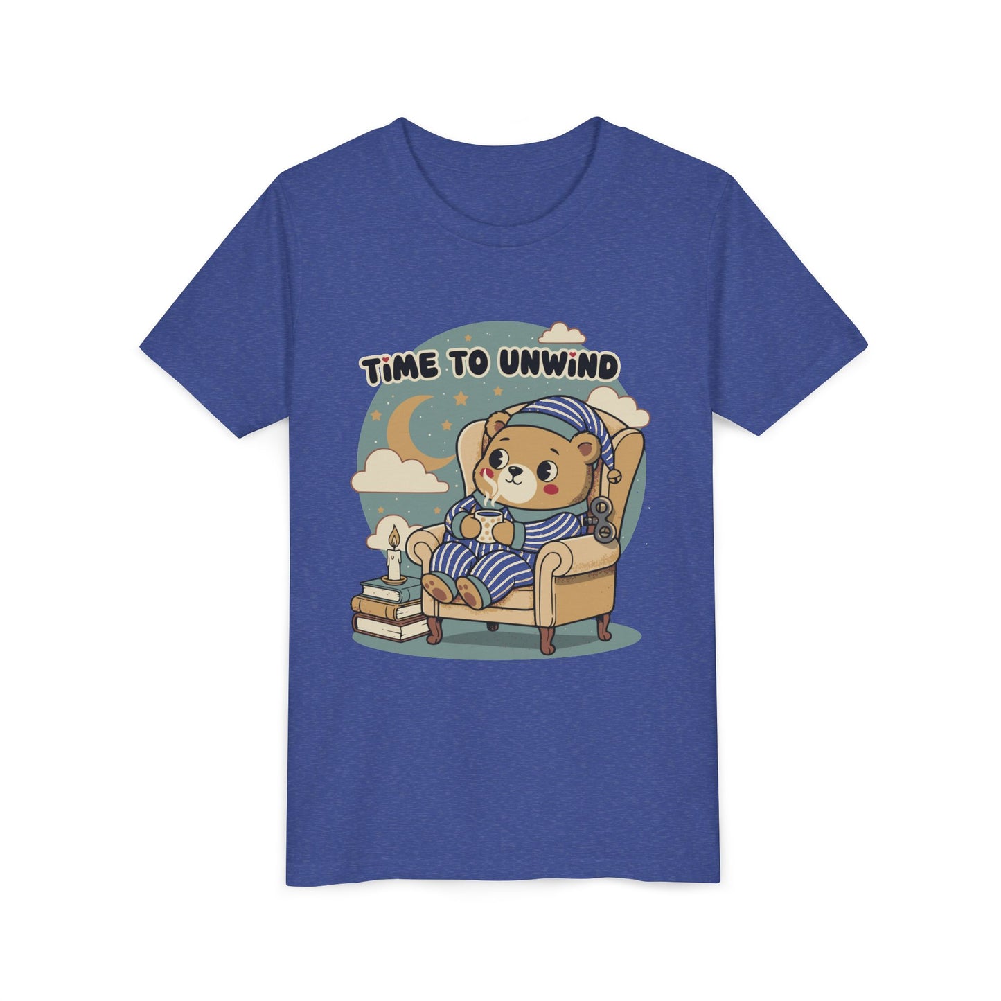 'Time to Unwind' Youth Tee — Windup Toy Bear Relaxing Graphic T-Shirt