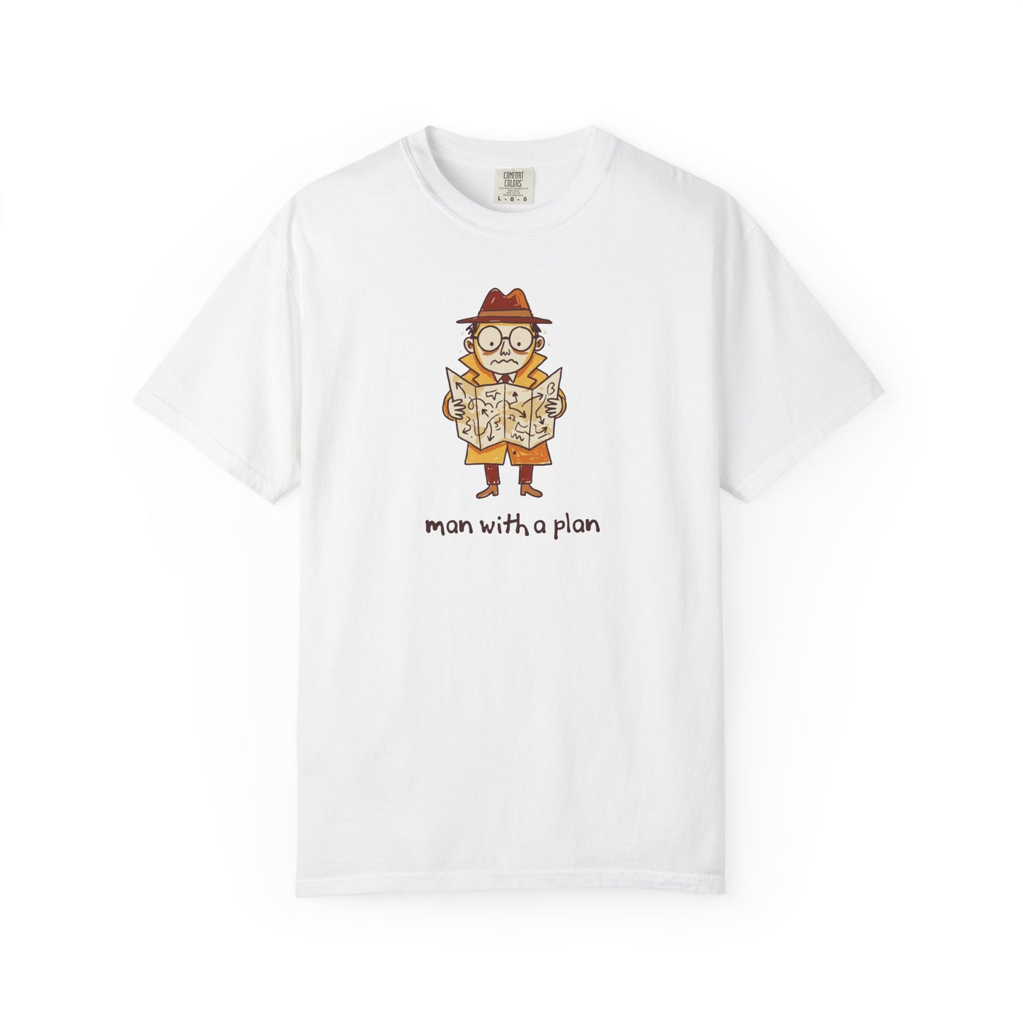 Man With a Plan T-Shirt — Cute Confused Detective Map Graphic Tee