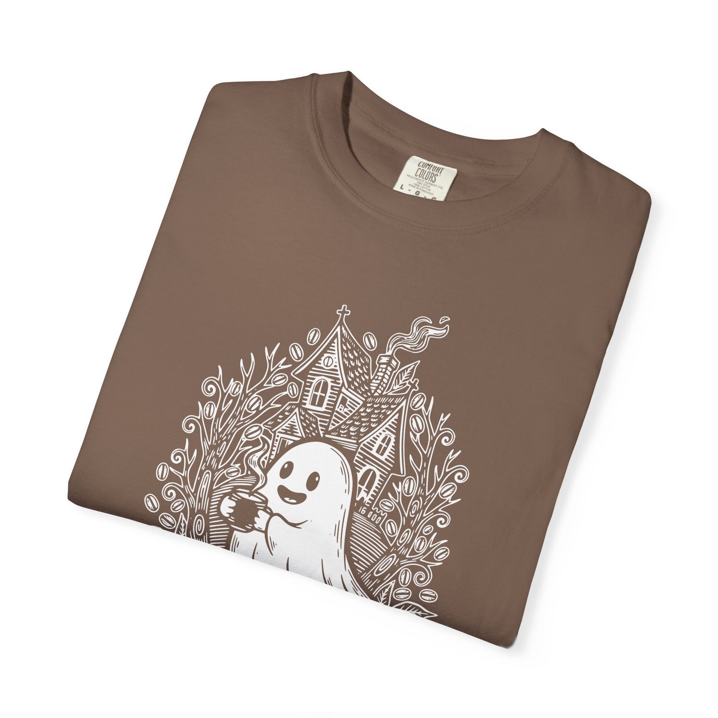 "Freshly Boo'd w/ Sugar & Scream" Cute Coffee Ghost Haunted House T-Shirt