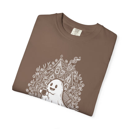 "Freshly Boo'd w/ Sugar & Scream" Cute Coffee Ghost Haunted House T-Shirt