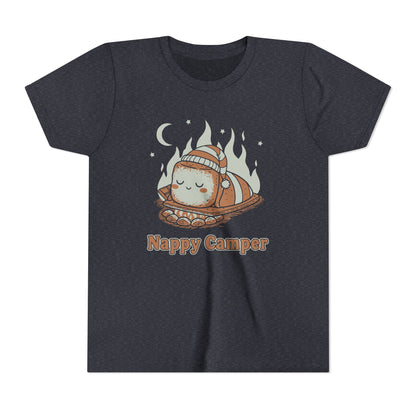 "Nappy Camper" Youth Tee — Cute Sleeping Marshmallow Camping T-Shirt