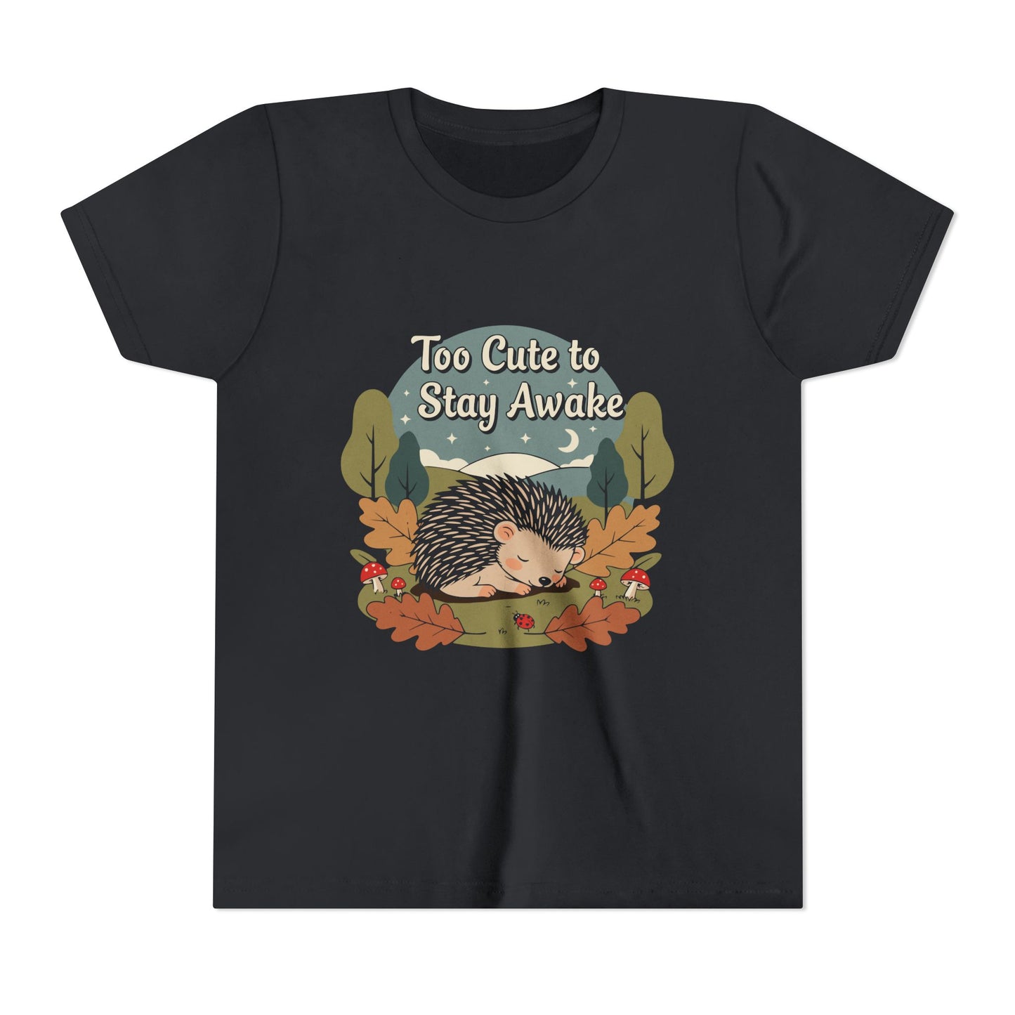 "Too Cute to Stay Awake" Hedgehog Youth Tee — Cute Sleeping Animal Kids Shirt