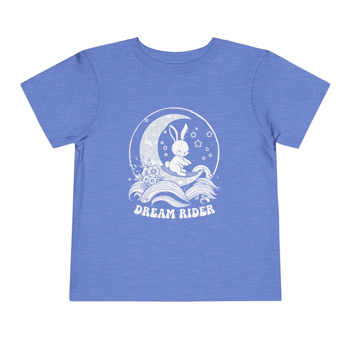 "Dream Rider" Toddler Tee — Sleepy Bunny Moon Surfer Graphic T-Shirt
