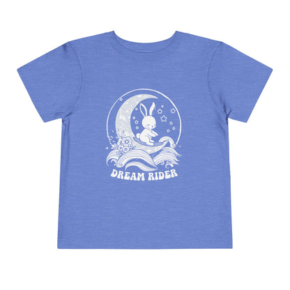"Dream Rider" Toddler Tee — Sleepy Bunny Moon Surfer Graphic T-Shirt