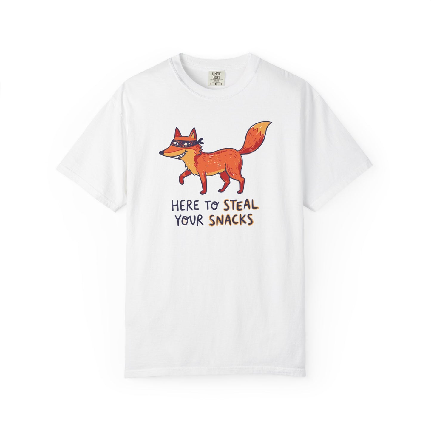 "Here to Steal Your Snacks" Graphic T-Shirt — Cute Snack Thief Fox Tee