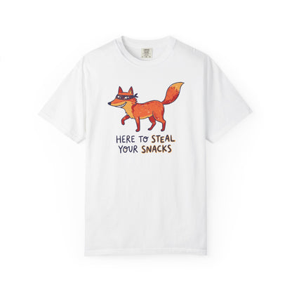 "Here to Steal Your Snacks" Graphic T-Shirt — Cute Snack Thief Fox Tee