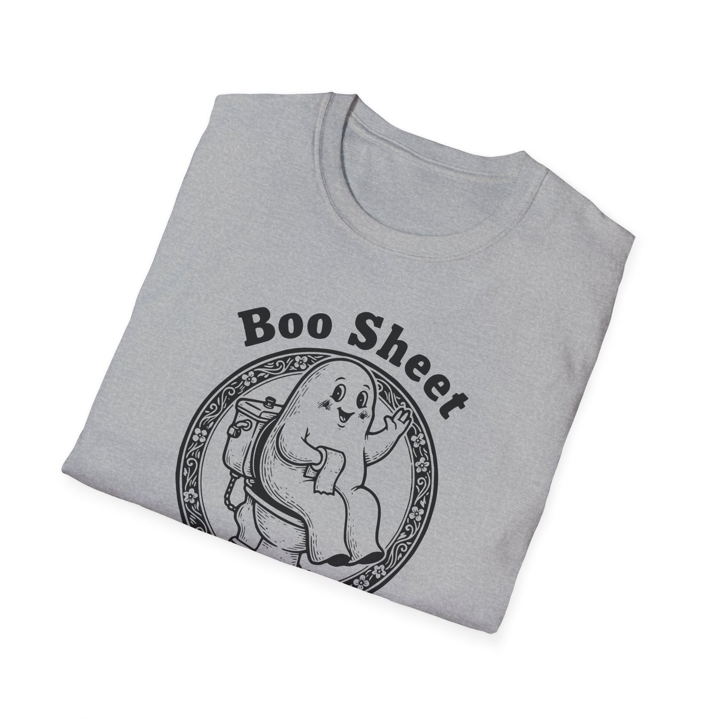 Boo Sheet T-Shirt — Funny Ghost on Toilet Halloween Tee