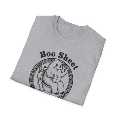Boo Sheet T-Shirt — Funny Ghost on Toilet Halloween Tee
