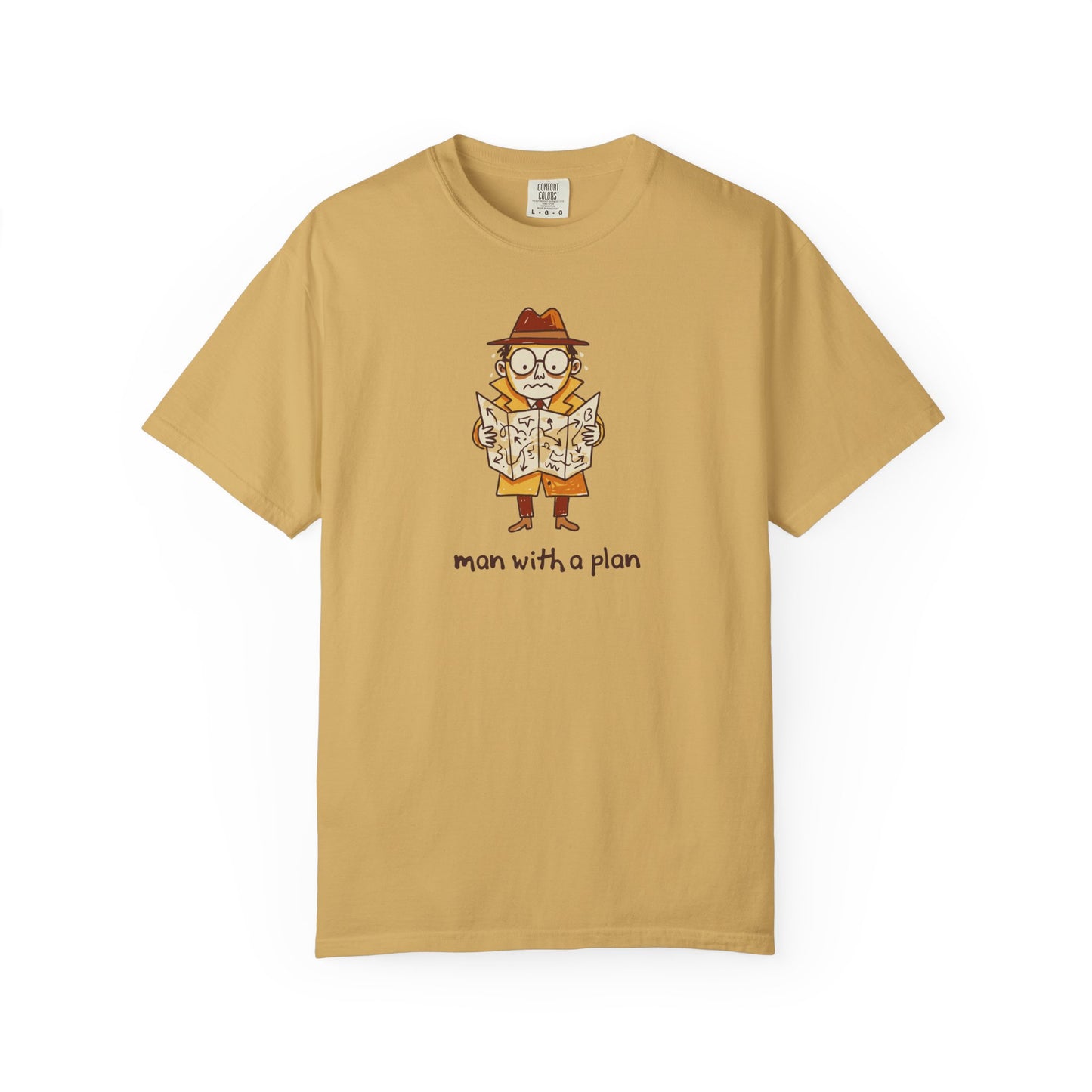 Man With a Plan T-Shirt — Cute Confused Detective Map Graphic Tee