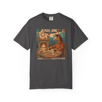“Mah-Jong: A Stable Diet in the Year of the Horse” T-Shirt — Retro Cozy Mahjong Horse Design