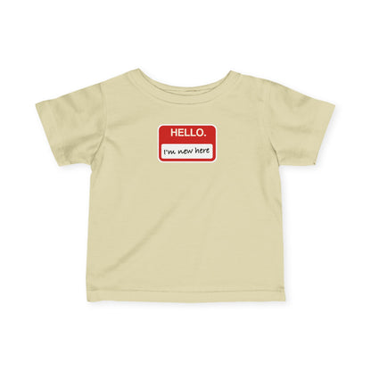 "Hello ❤︎ I'm New Here" Infant Tee — Name Tag Baby Shirt