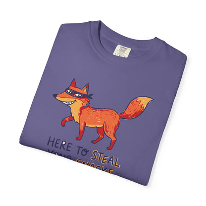 "Here to Steal Your Snacks" Graphic T-Shirt — Cute Snack Thief Fox Tee