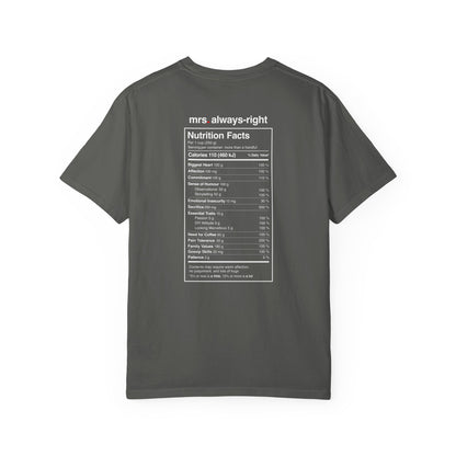 Mrs. Always-Right Couples Tee  — "mrs. always right" Front Text with 'Nutrition Facts' Back Print T-Shirt
