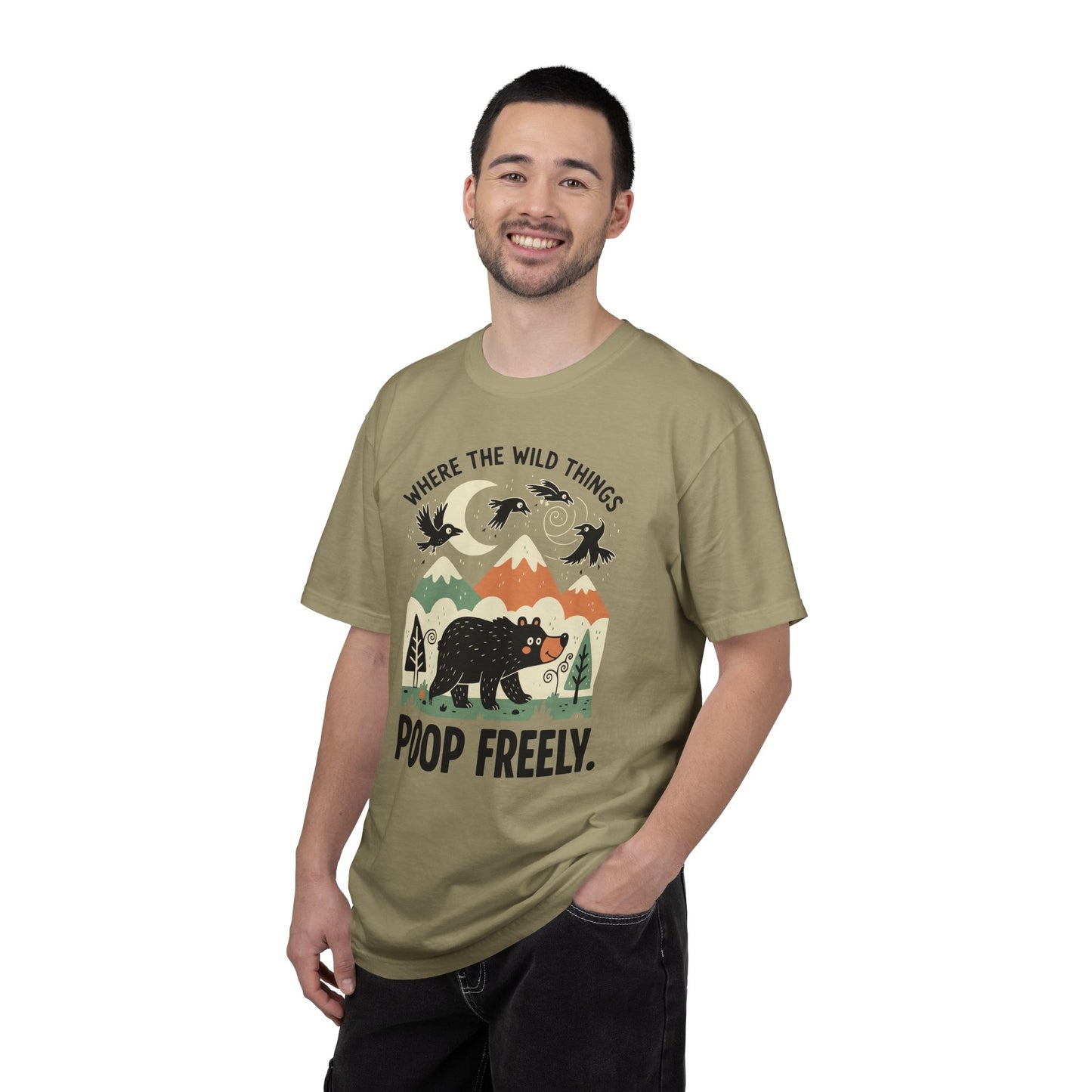 "Where the Wild Things Poop Freely" T-Shirt - Nature Wildlife Outdoors Bird Bear Graphic Tee