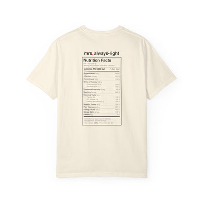 Mrs. Always-Right Couples Tee  — "mrs. always right" Front Text with 'Nutrition Facts' Back Print T-Shirt