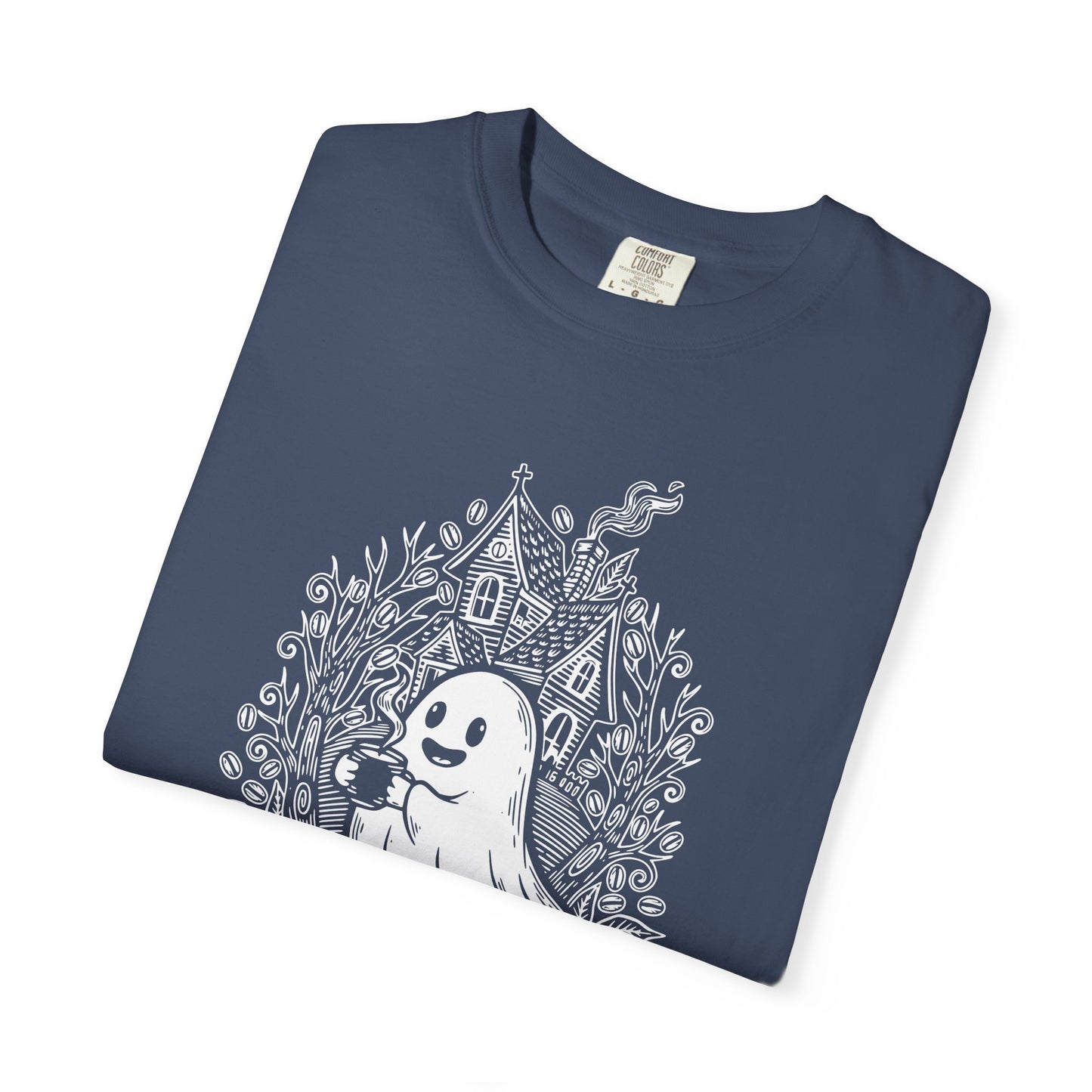 "Freshly Boo'd w/ Sugar & Scream" Cute Coffee Ghost Haunted House T-Shirt