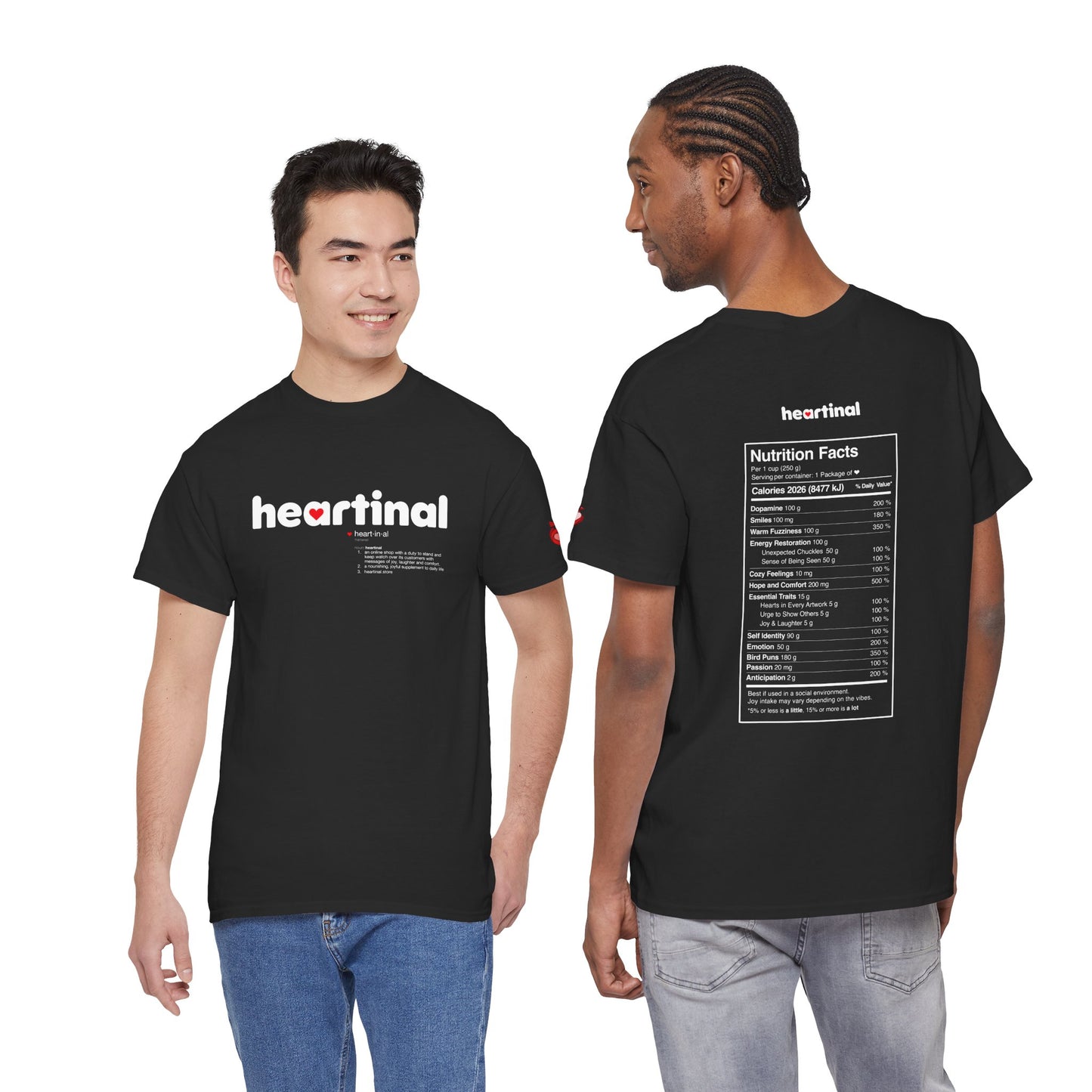 heartinal® "Heart on Your Sleeve" T-Shirt — Wordmark Logo Front with "Nutrition Facts" Back Tee