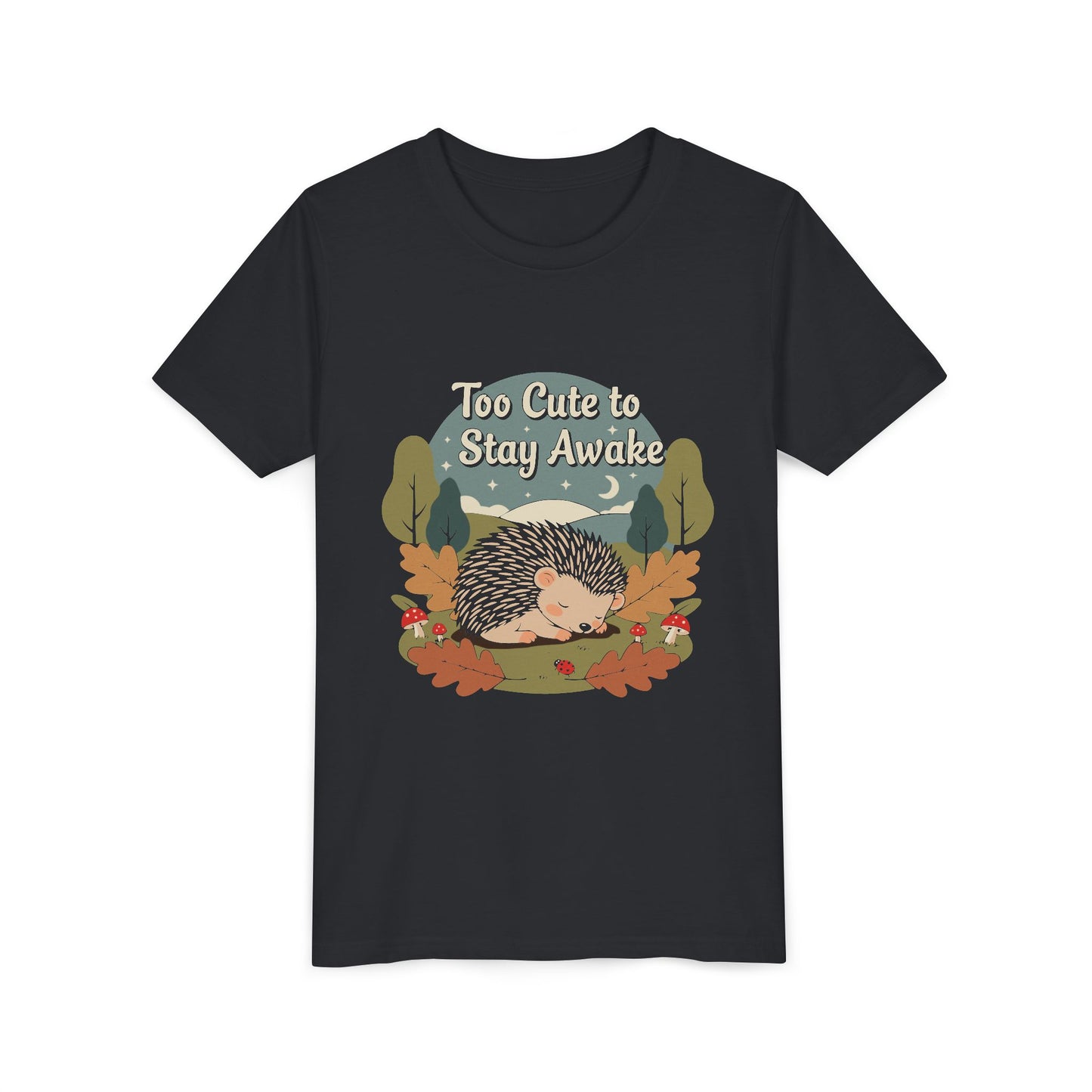 "Too Cute to Stay Awake" Hedgehog Youth Tee — Cute Sleeping Animal Kids Shirt