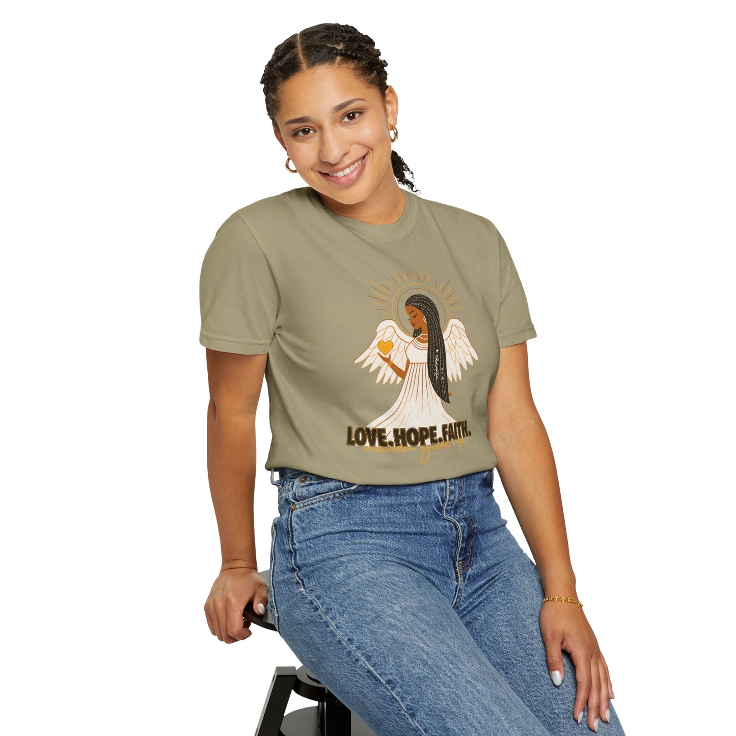 "Love.Hope.Faith. Never give up" T-Shirt - Perseverence Angel Graphic Tee