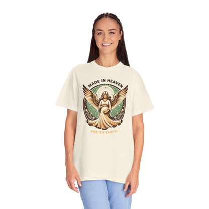"Made in Heaven, Due on Earth" Angel Graphic T-Shirt — Vintage Expecting Mother Tee