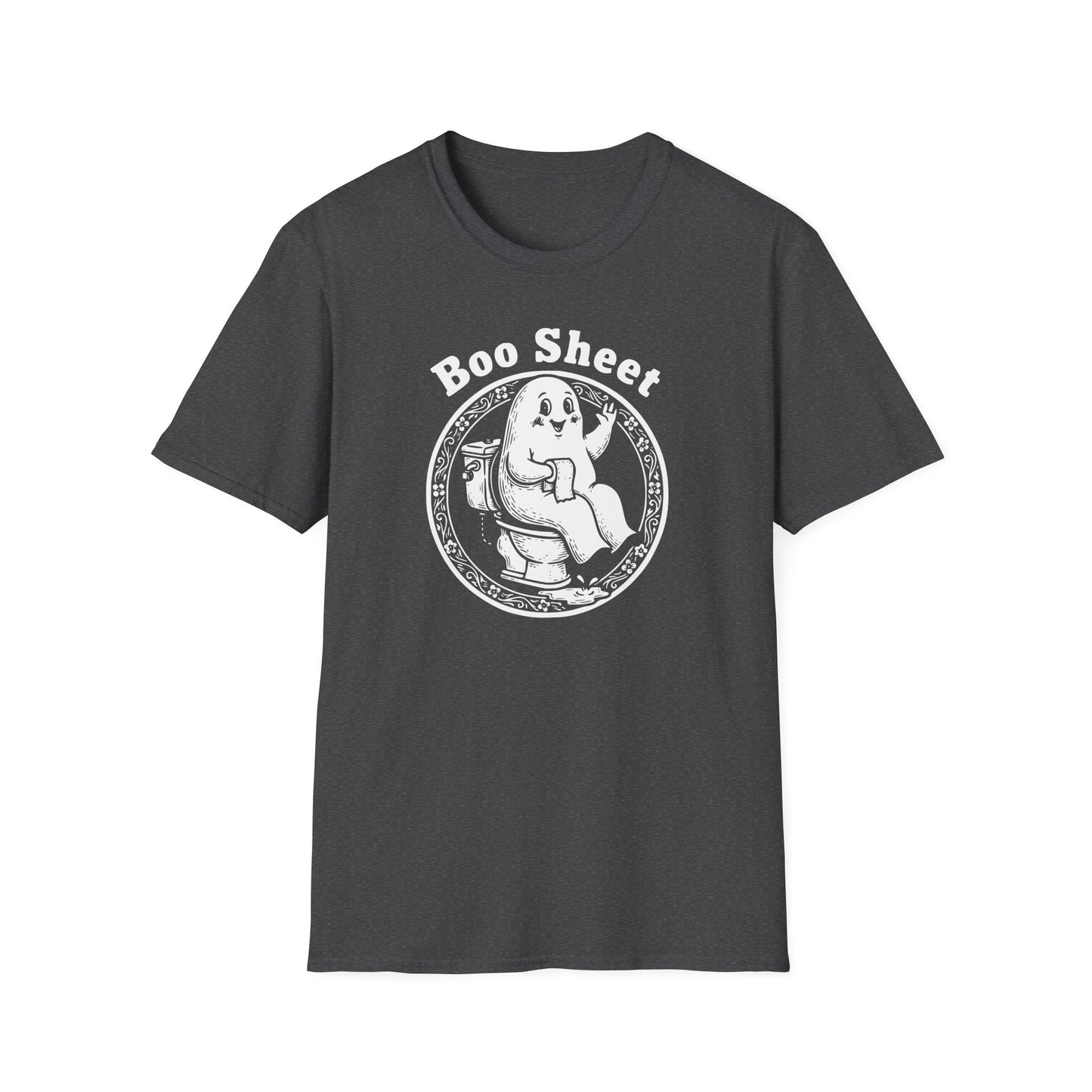 Boo Sheet T-Shirt — Funny Ghost on Toilet Halloween Tee