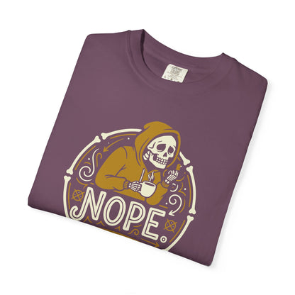 "Nope. Not Today." Skull Tee — Funny Grim Reaper Flipping the Bird Graphic T-Shirt