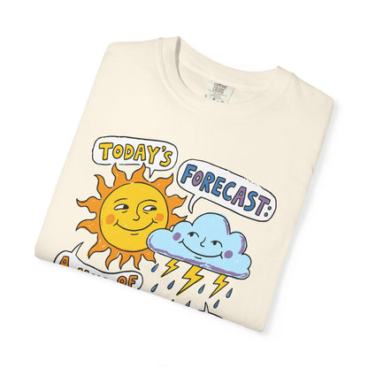 "Today's Forecast: A Mix of Fun and Louds" Tee — Playful Weather Cartoon T-Shirt