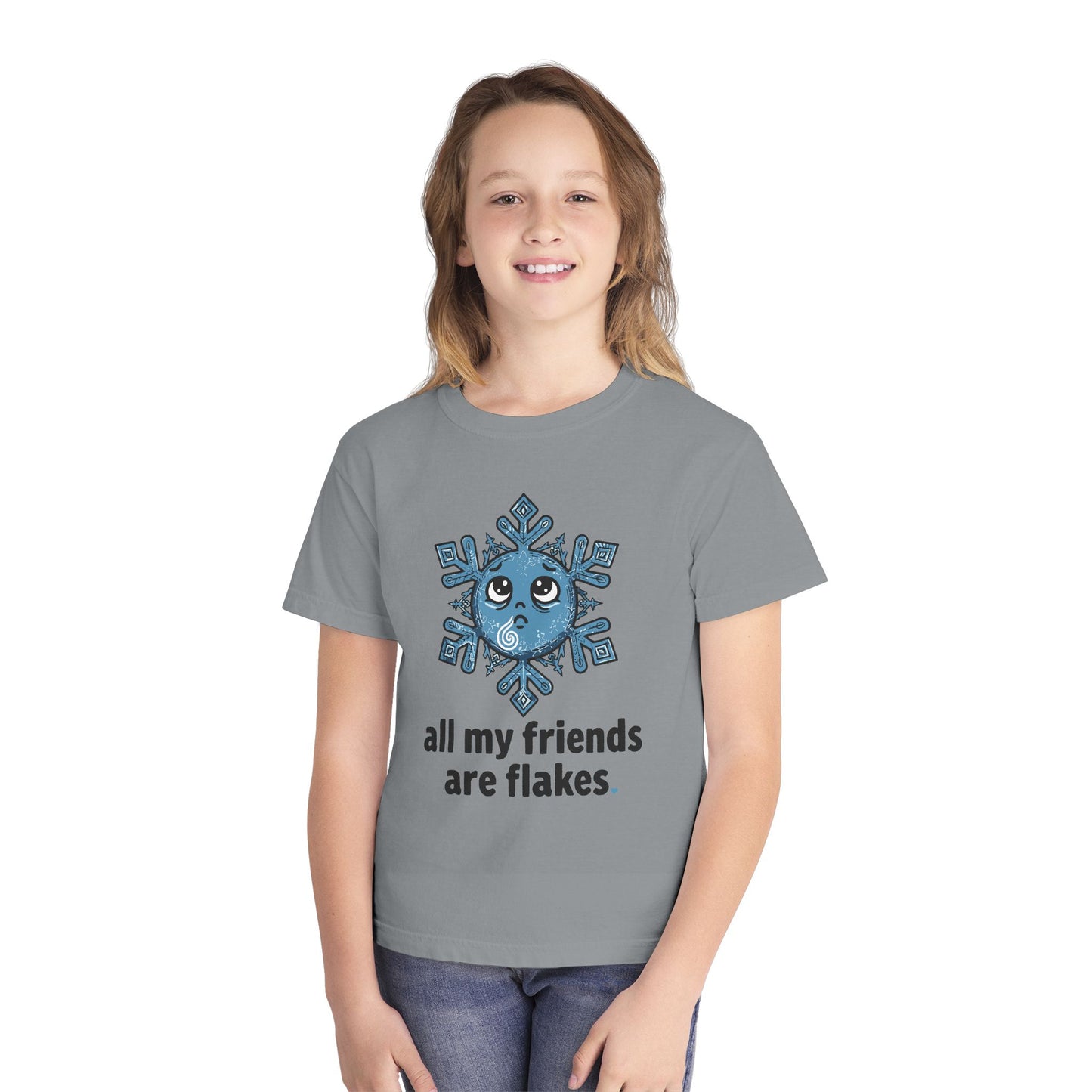 "All my friends are flakes" Youth Tee — Cute Snowflake Graphic Kids T-Shirt