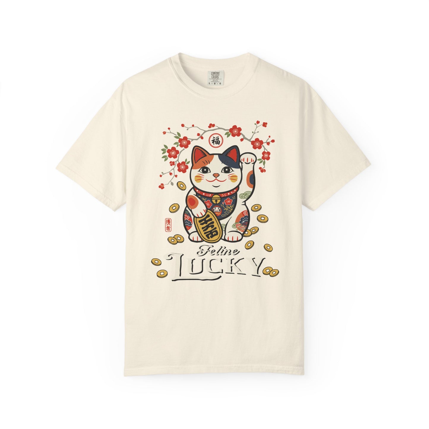 "Feline Lucky" T-Shirt — Lucky Maneki Neko Cat Graphic Tee