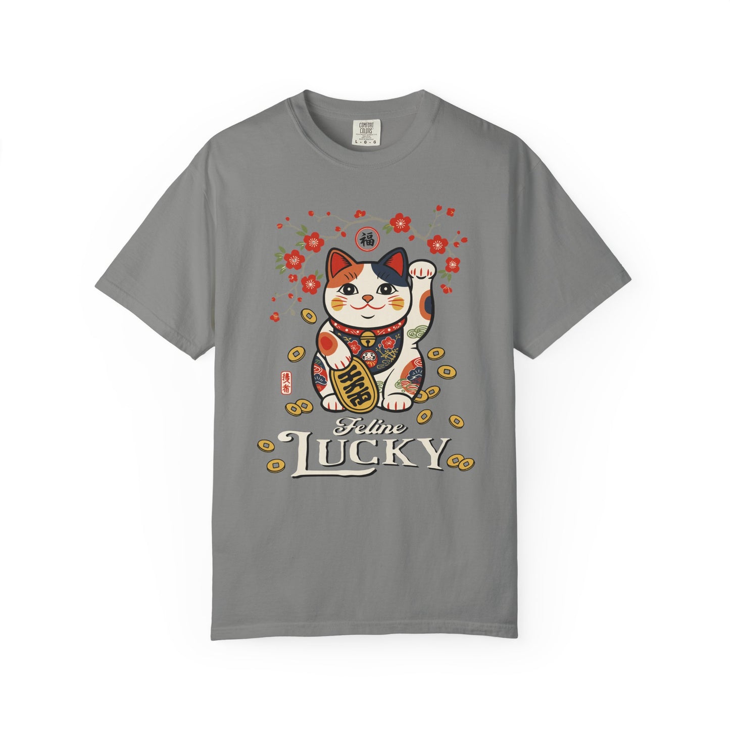 "Feline Lucky" T-Shirt — Lucky Maneki Neko Cat Graphic Tee