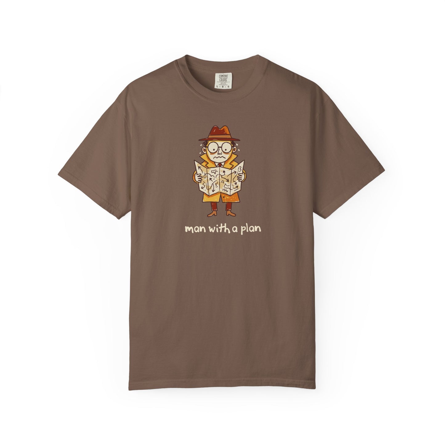 Man With a Plan T-Shirt — Cute Confused Detective Map Graphic Tee