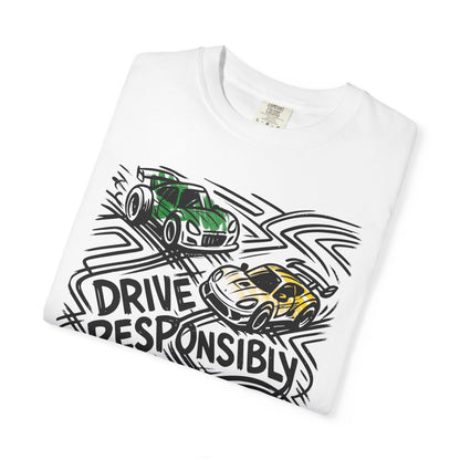 Drive Responsibly Vintage Car T-Shirt — Retro Racer Awareness Graphic Tee