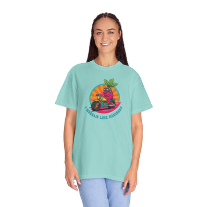 “Wheelie Like Radishes” T-Shirt —  Retro Radish Lover Vegan Cycling Graphic Tee