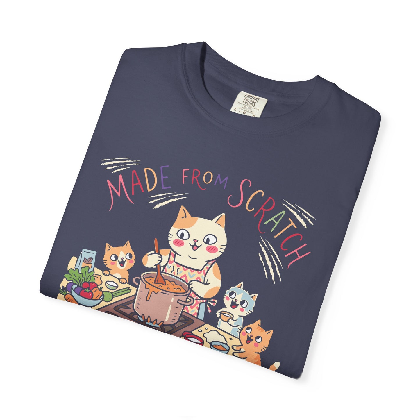 "Made From Scratch" T-Shirt - Cat Family Cooking Kittens Kitchen Mom Illustration Tee