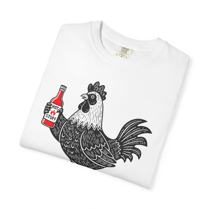 "Awesome Sauce" Hot Stuff T-Shirt - Vintage Linocut Rooster Graphic Tee